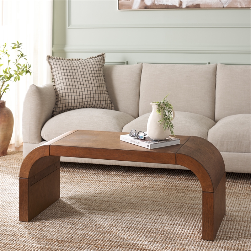 Safavieh Liasonya Wood Curved Coffee Table in Natural