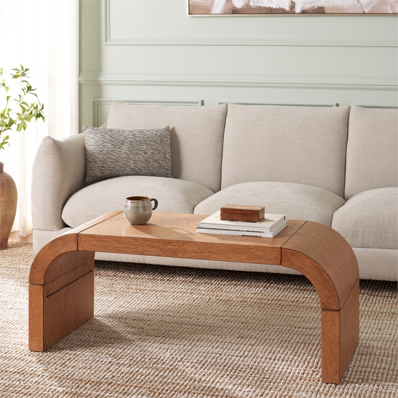 Safavieh Liasonya Wood Curved Coffee Table in Natural