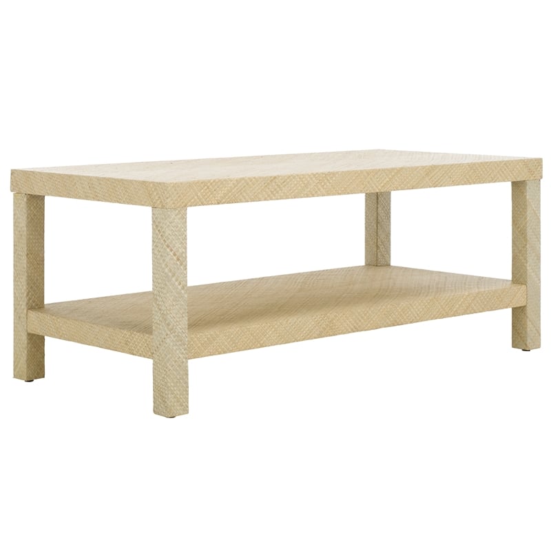 Safavieh Apis Raffia Wood 2 Shelf Coffee Table in Natural