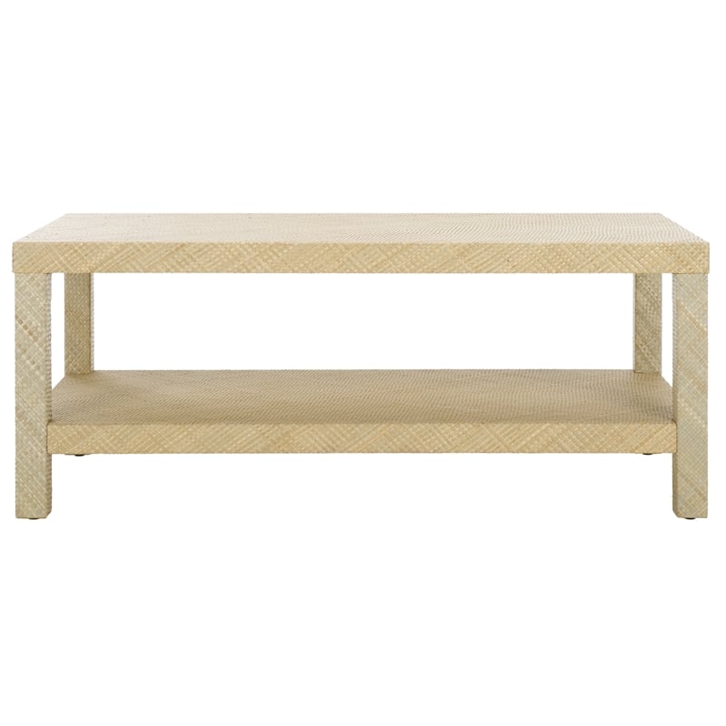 Safavieh Apis Raffia Wood 2 Shelf Coffee Table in Natural