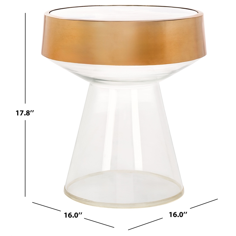 Safavieh Szabo Round Iron and Glass Accent Table in Gold / Clear