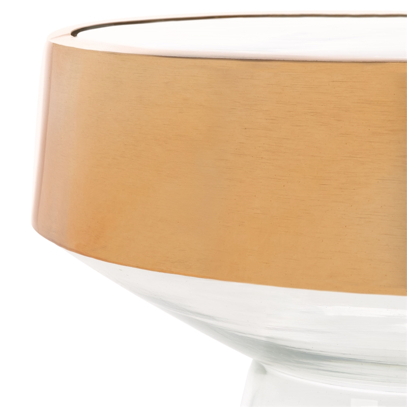 Safavieh Szabo Round Iron and Glass Accent Table in Gold / Clear