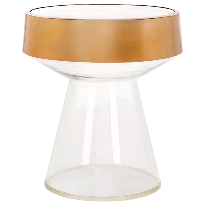 Safavieh Szabo Round Iron and Glass Accent Table in Gold / Clear