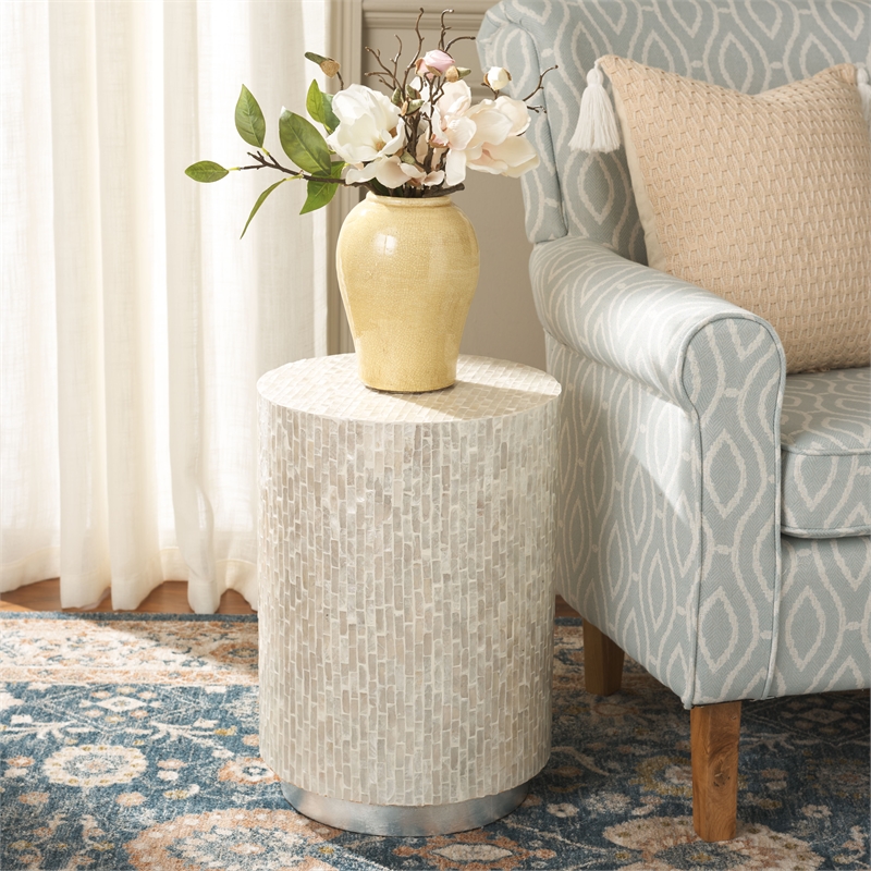 Safavieh Scarlett Round Solid Wood Accent Table in Natural / Silver