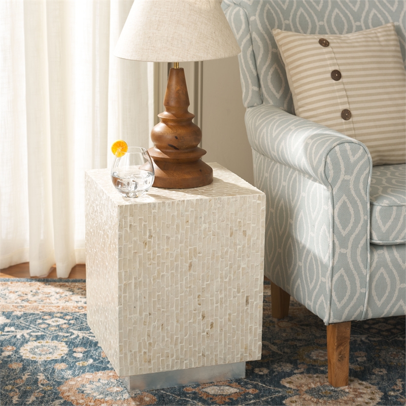 Safavieh Scarlett Square Solid Wood Accent Table in Natural / Silver