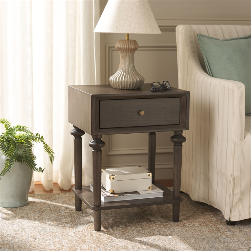 Safavieh Ambrashi Wood End Table in Dark Gray