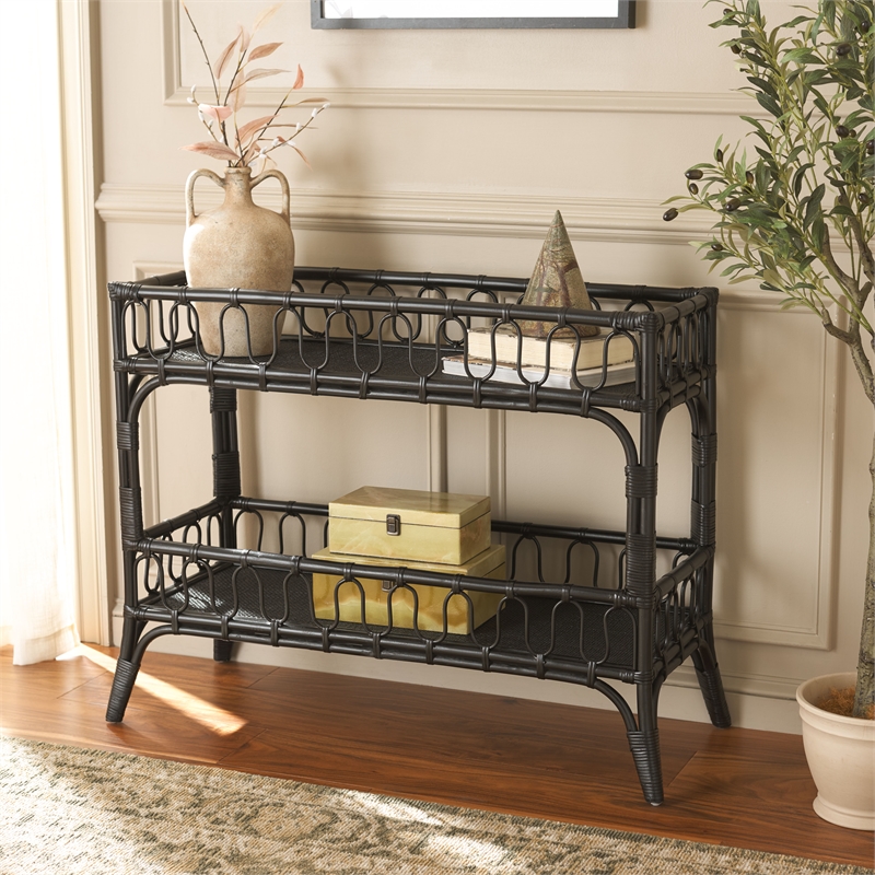 Safavieh Isaiah Rattan 2 Tier Storage Unit in Black