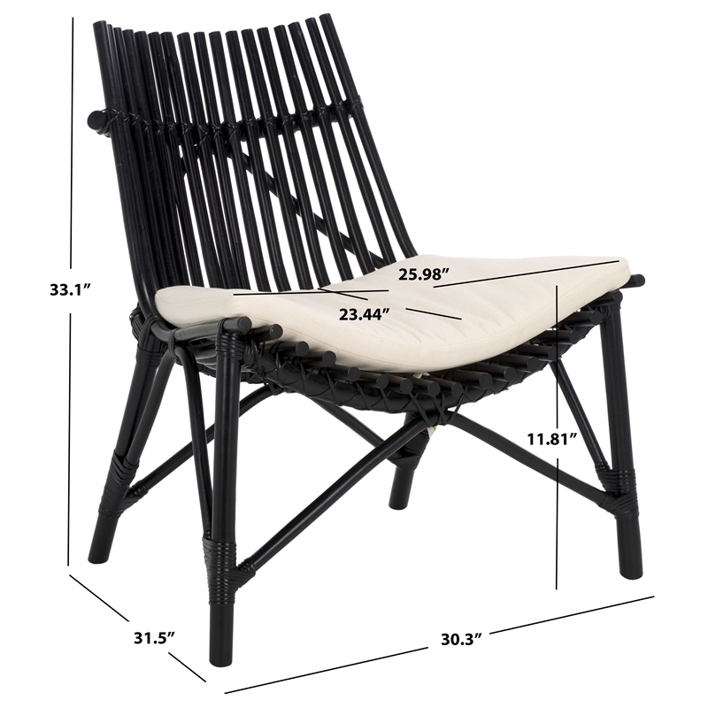Safavieh Eisley Rattan Accent Chair with Cotton Cushion in White / Black