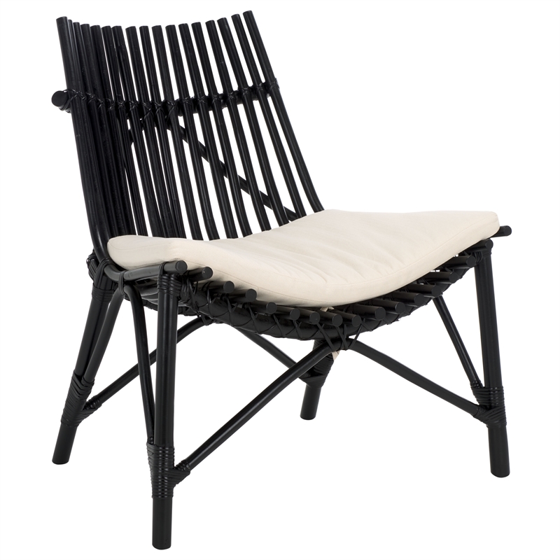 Safavieh Eisley Rattan Accent Chair with Cotton Cushion in White / Black