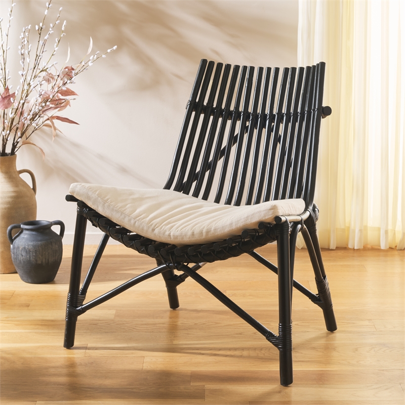 Safavieh Eisley Rattan Accent Chair with Cotton Cushion in White / Black