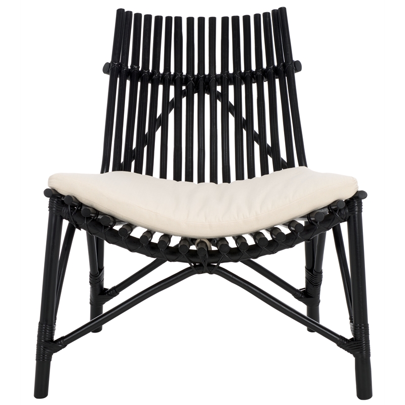 Safavieh Eisley Rattan Accent Chair with Cotton Cushion in White / Black