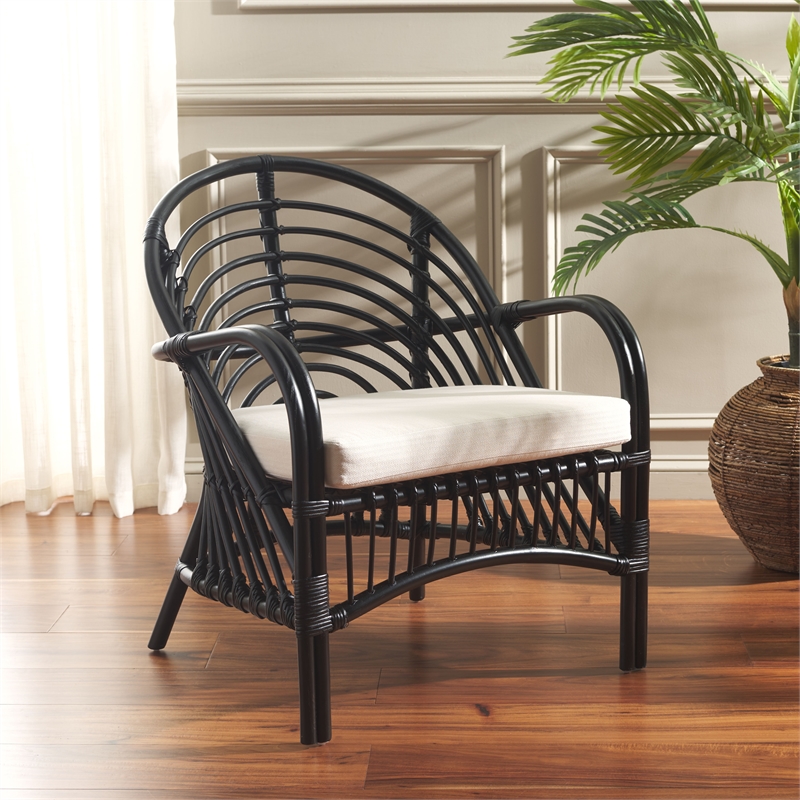Safavieh Aragorn Rattan Accent Chair with Cotton Cushion in White / Black