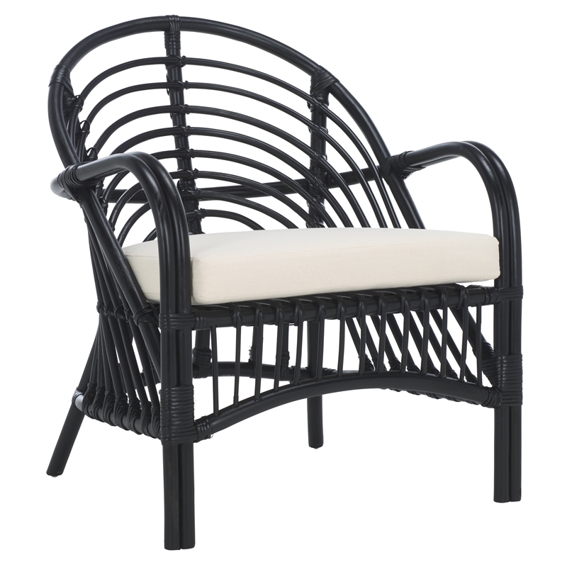 Safavieh Aragorn Rattan Accent Chair with Cotton Cushion in White / Black