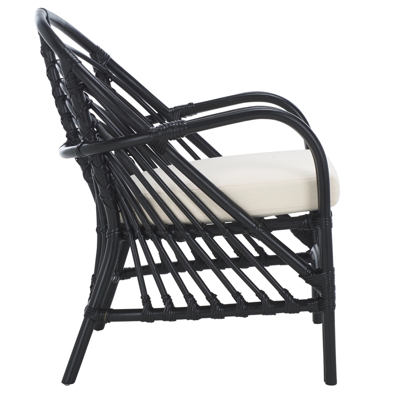 Safavieh Aragorn Rattan Accent Chair with Cotton Cushion in White / Black