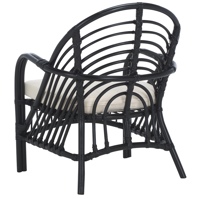 Safavieh Aragorn Rattan Accent Chair with Cotton Cushion in White / Black