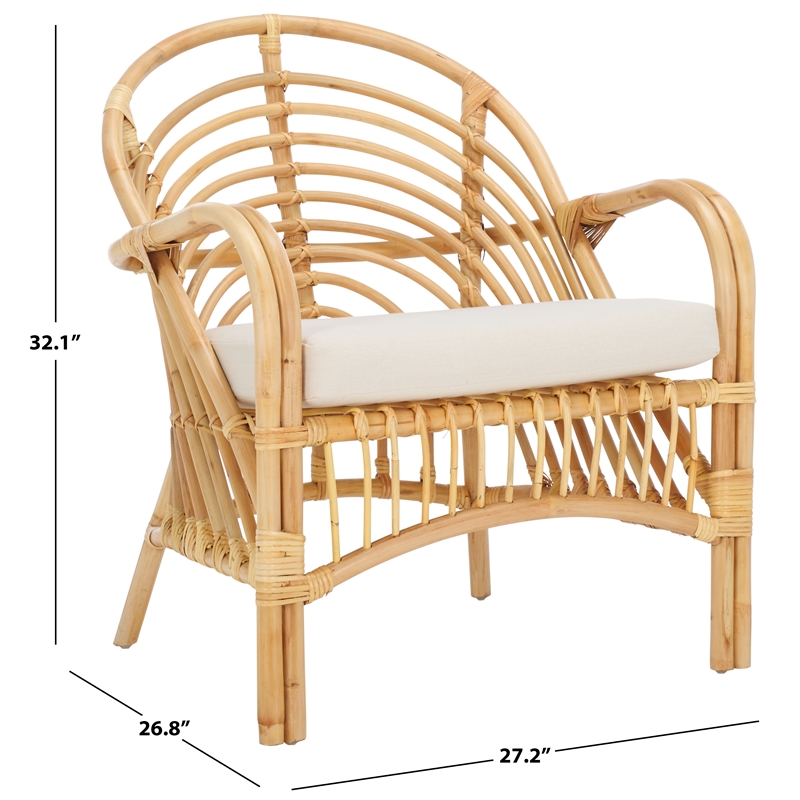 Safavieh Aragorn Rattan Accent Chair with Cotton Cushion in White / Natural