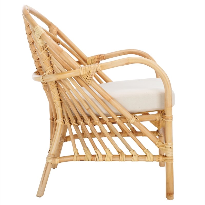 Safavieh Aragorn Rattan Accent Chair with Cotton Cushion in White / Natural