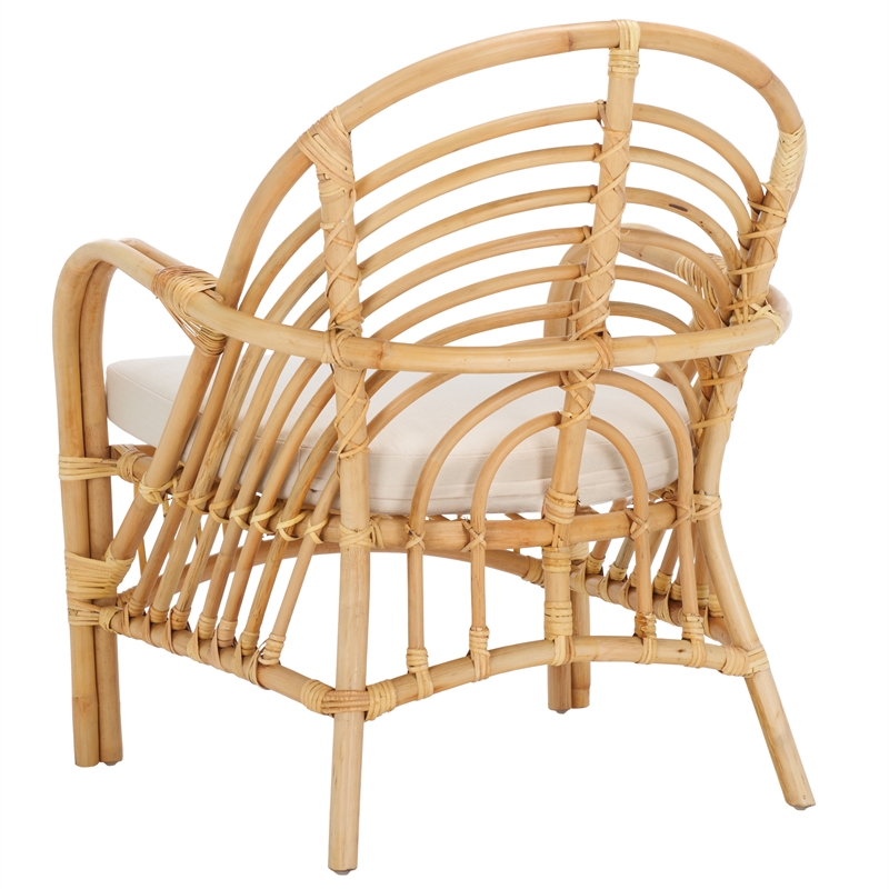 Safavieh Aragorn Rattan Accent Chair with Cotton Cushion in White / Natural