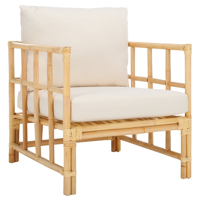 Safavieh Aisling Rattan Accent Chair with Cotton Cushion in White / Natural