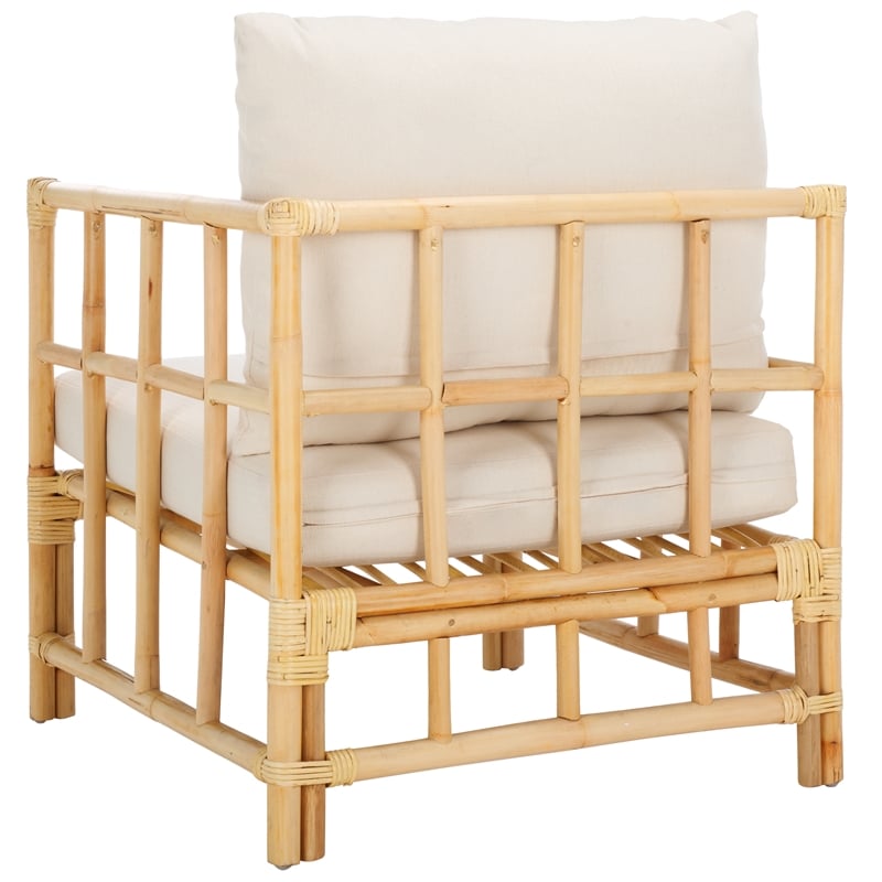 Safavieh Aisling Rattan Accent Chair with Cotton Cushion in White / Natural