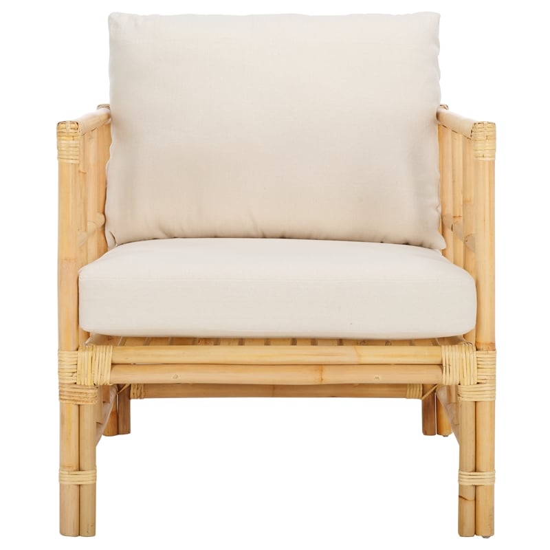 Safavieh Aisling Rattan Accent Chair with Cotton Cushion in White / Natural