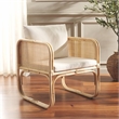 Safavieh Alybeth Rattan Accent Chair with Cotton Cushion in White / Natural