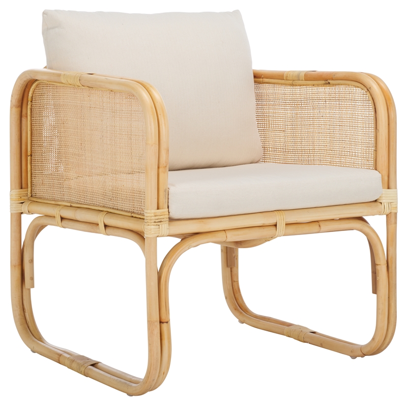Safavieh Alybeth Rattan Accent Chair with Cotton Cushion in White / Natural