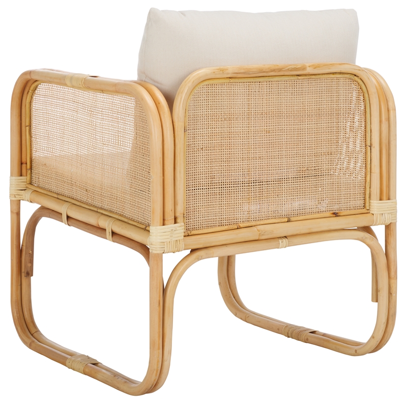 Safavieh Alybeth Rattan Accent Chair with Cotton Cushion in White / Natural