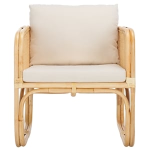 Safavieh Alybeth Rattan Accent Chair with Cotton Cushion in White / Natural