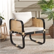 Safavieh Alybeth Rattan Accent Chair with Cotton Cushion in White / Black