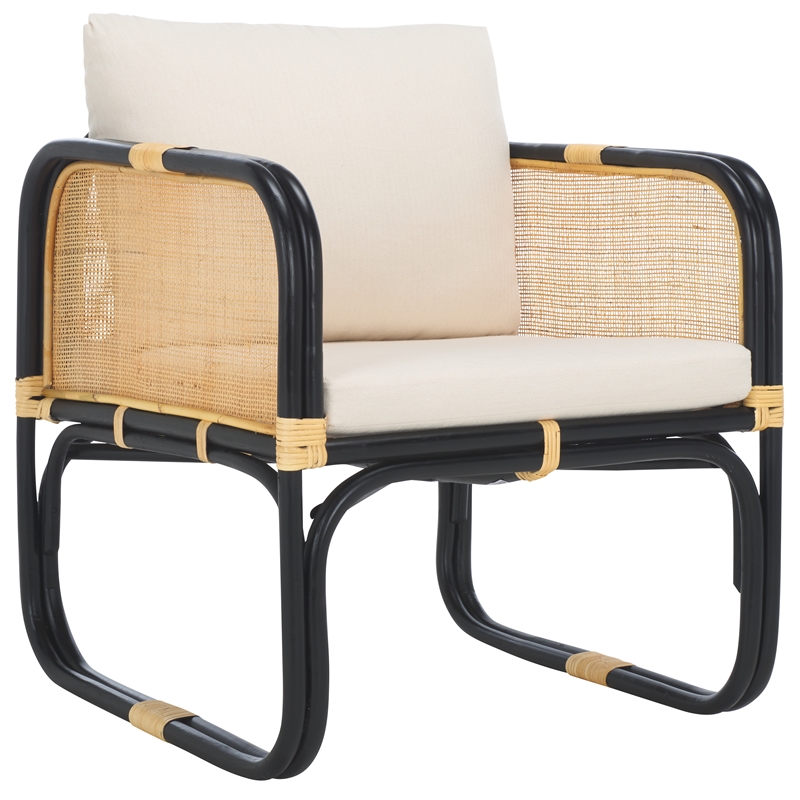 Safavieh Alybeth Rattan Accent Chair with Cotton Cushion in White / Black