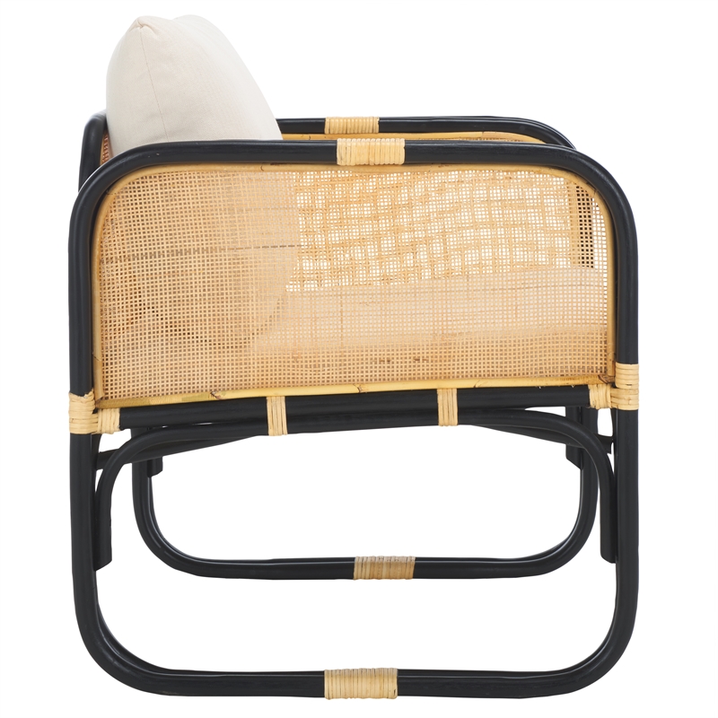 Safavieh Alybeth Rattan Accent Chair with Cotton Cushion in White / Black