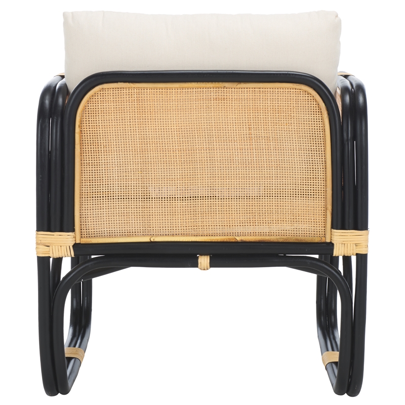 Safavieh Alybeth Rattan Accent Chair with Cotton Cushion in White / Black