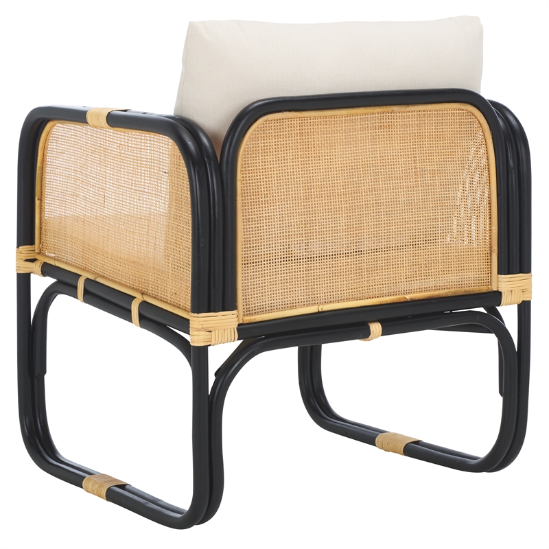 Safavieh Alybeth Rattan Accent Chair with Cotton Cushion in White / Black