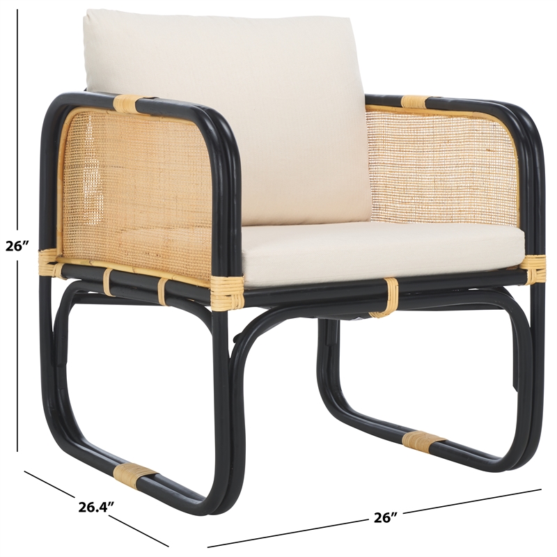 Safavieh Alybeth Rattan Accent Chair with Cotton Cushion in White / Black