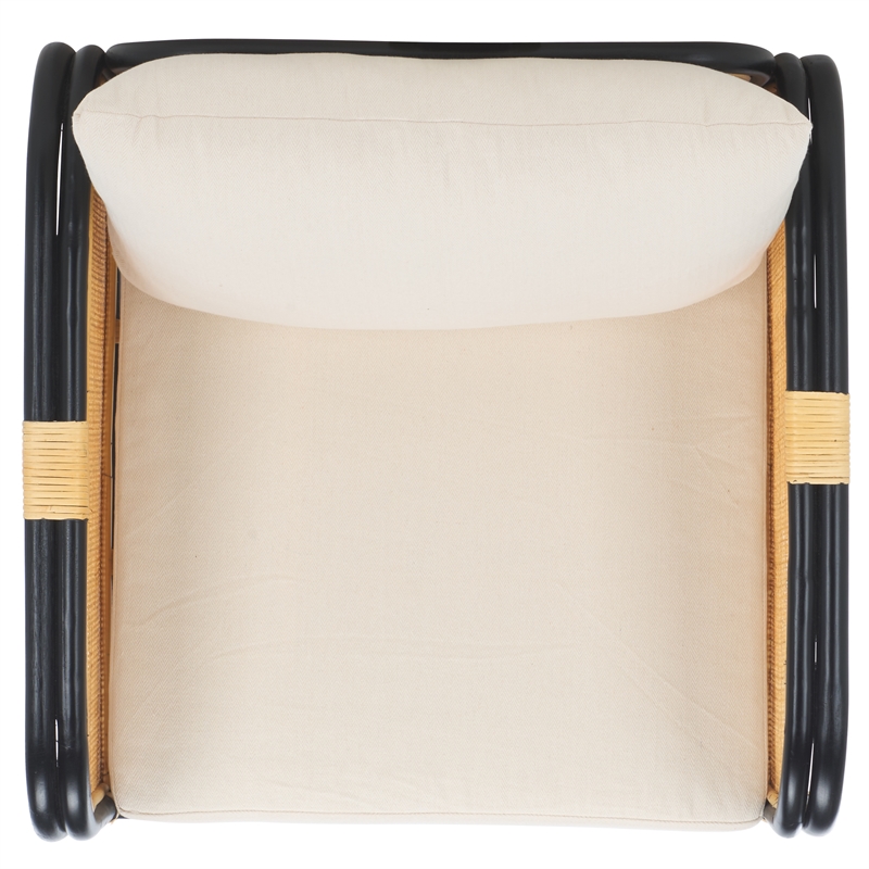 Safavieh Alybeth Rattan Accent Chair with Cotton Cushion in White / Black