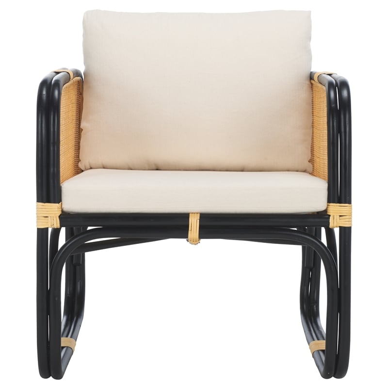 Safavieh Alybeth Rattan Accent Chair with Cotton Cushion in White / Black