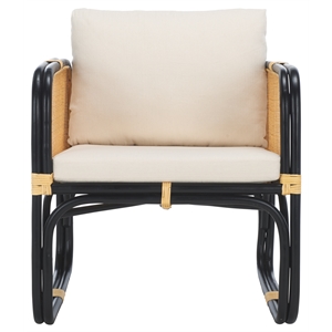 Safavieh Alybeth Rattan Accent Chair with Cotton Cushion in White / Black