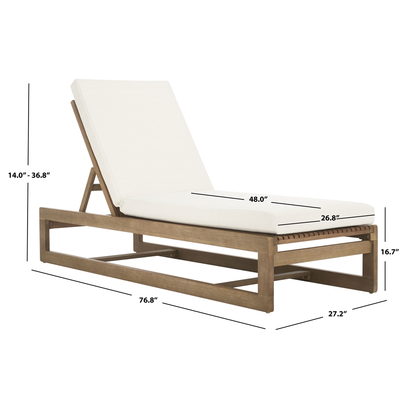 Safavieh Saint Vincent Eucalyptus Wood Chaise Lounge in Natural / Beige