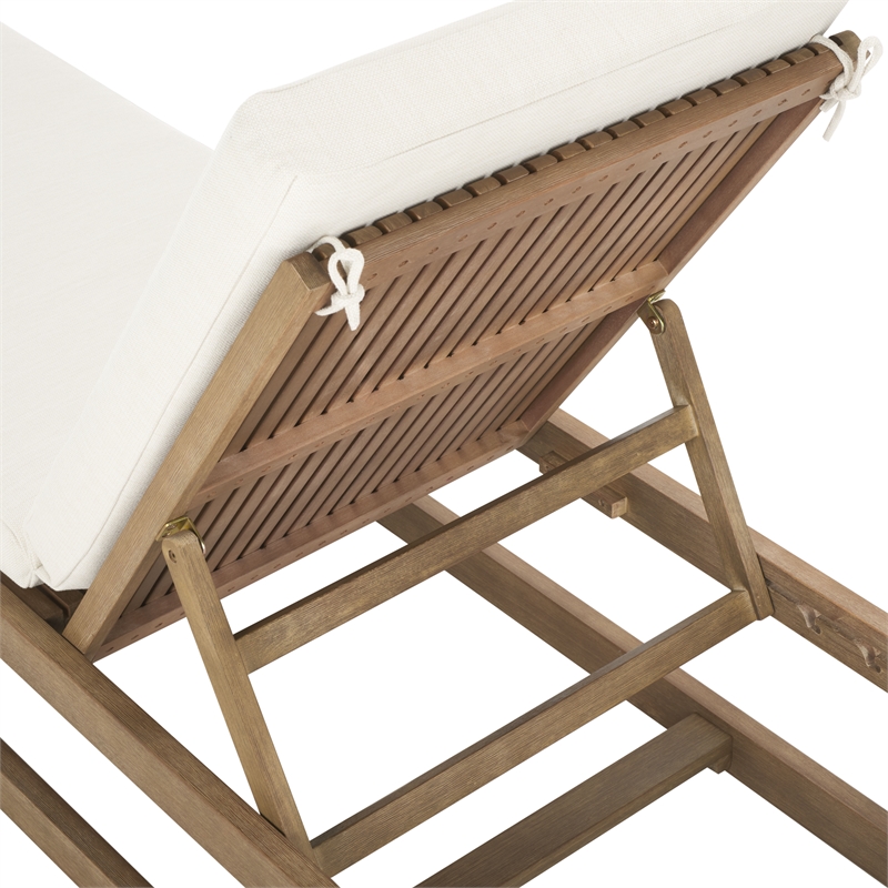 Safavieh Saint Vincent Eucalyptus Wood Chaise Lounge in Natural / Beige