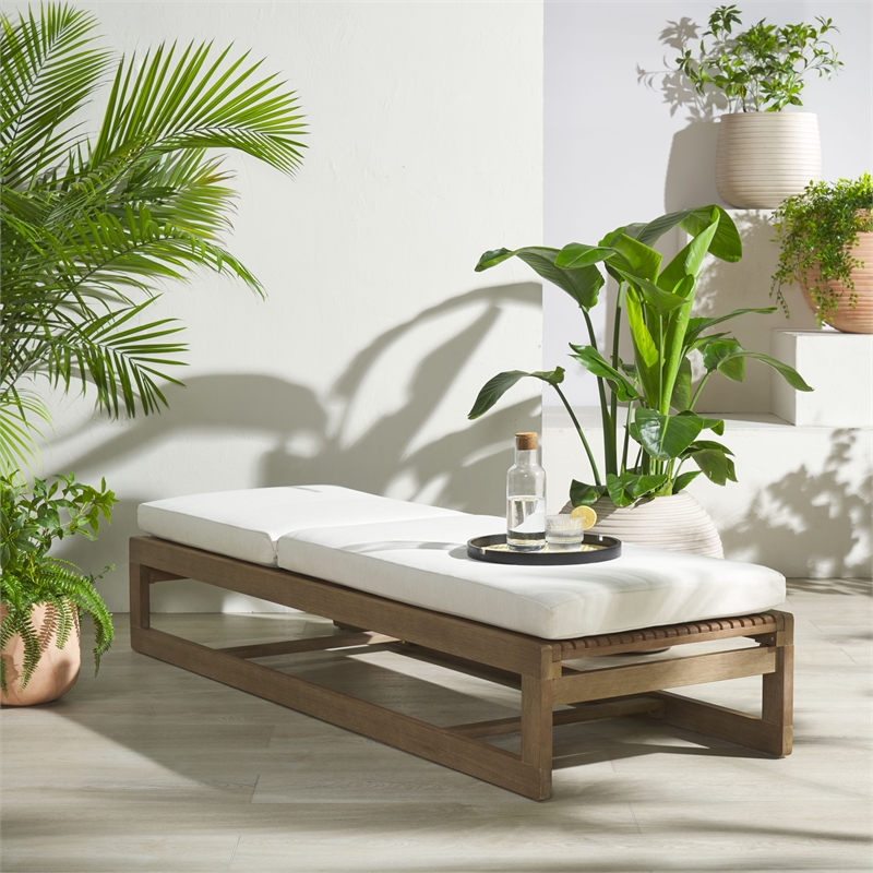 Safavieh Saint Vincent Eucalyptus Wood Chaise Lounge in Natural / Beige