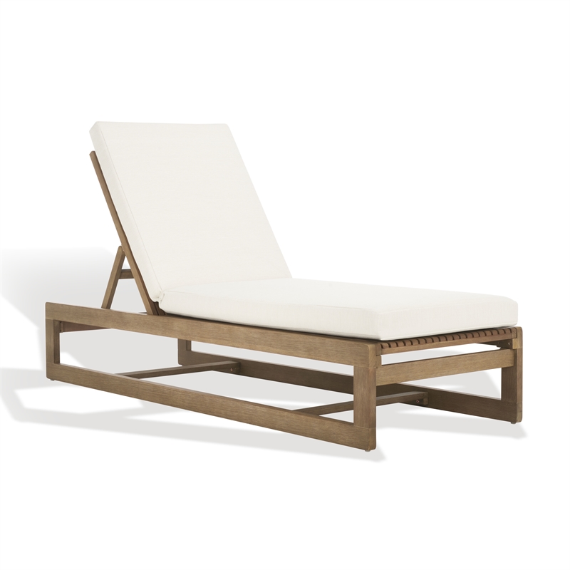 Safavieh Saint Vincent Eucalyptus Wood Chaise Lounge in Natural / Beige