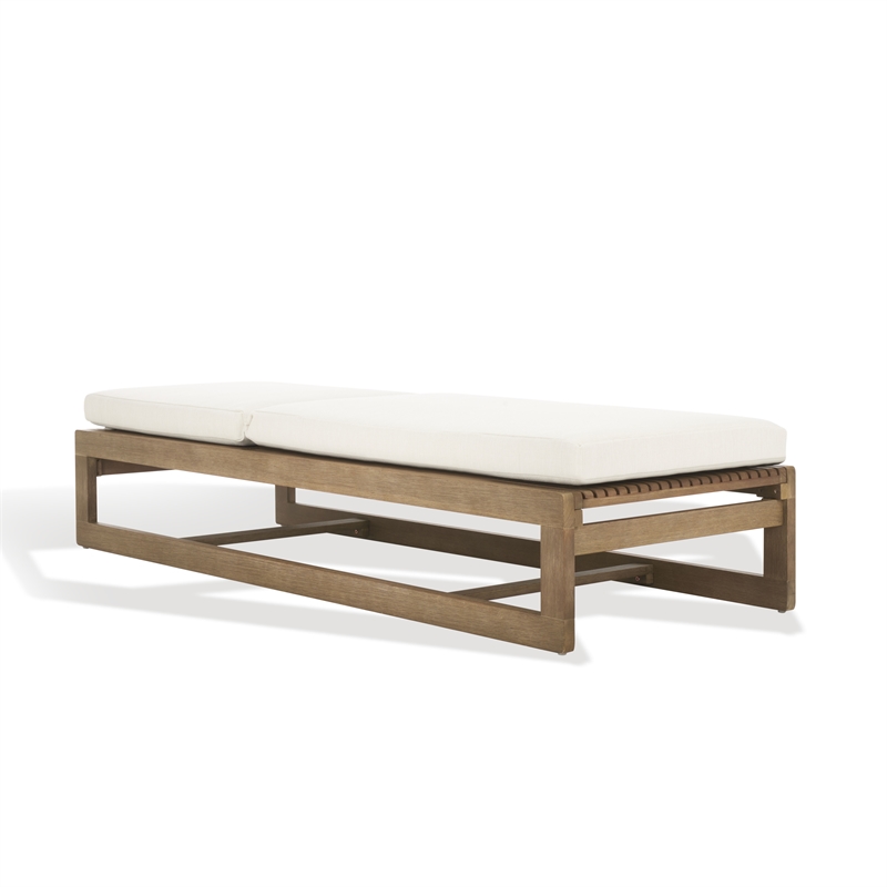 Safavieh Saint Vincent Eucalyptus Wood Chaise Lounge in Natural / Beige