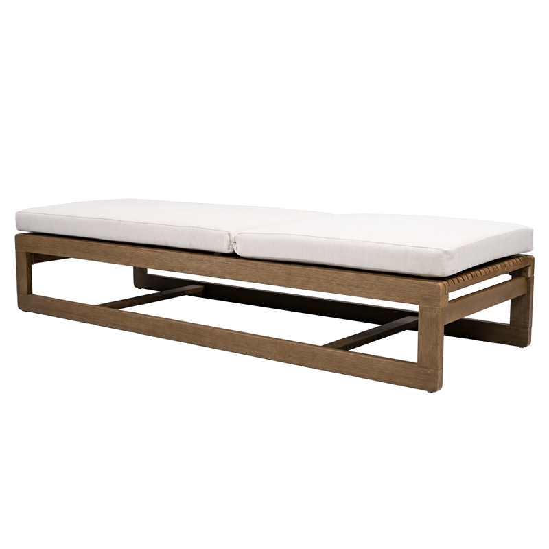 Safavieh Saint Vincent Eucalyptus Wood Chaise Lounge in Natural / Beige