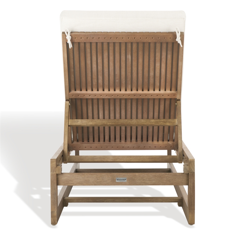 Safavieh Saint Vincent Eucalyptus Wood Chaise Lounge in Natural / Beige