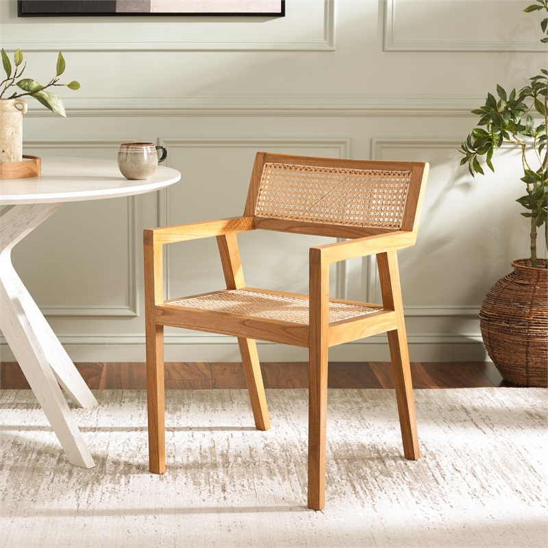 Safavieh Cire Teak and Rattan Dining Chair in Natural
