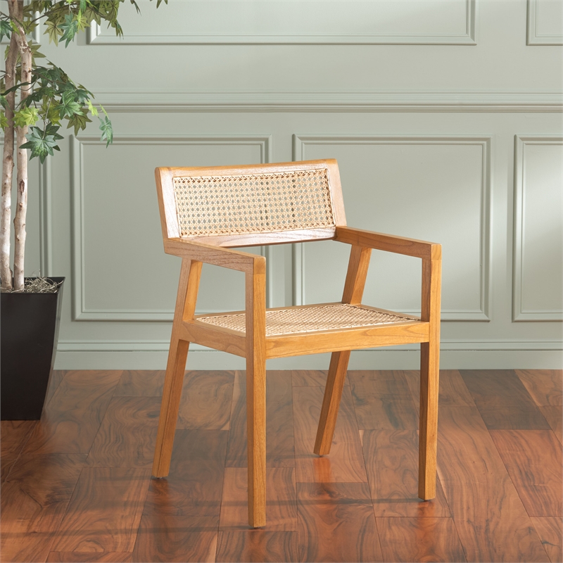 Safavieh Cire Teak and Rattan Dining Chair in Natural