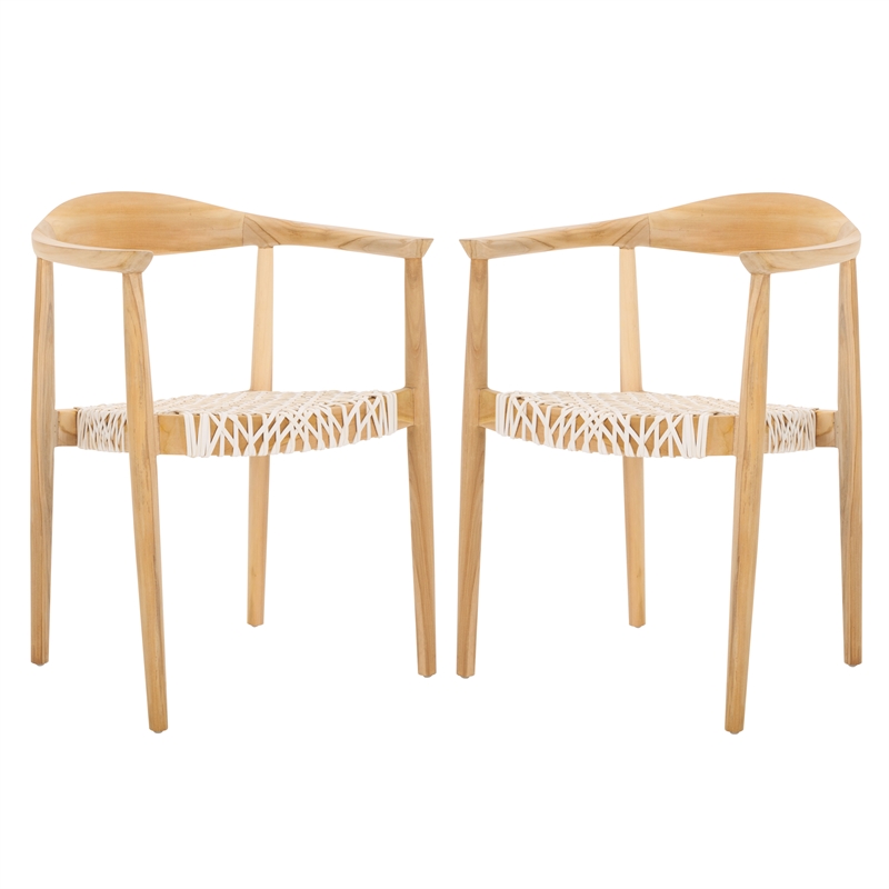 Safavieh Bandelier Teak Wood Stacking Dining Chair in White / Natural