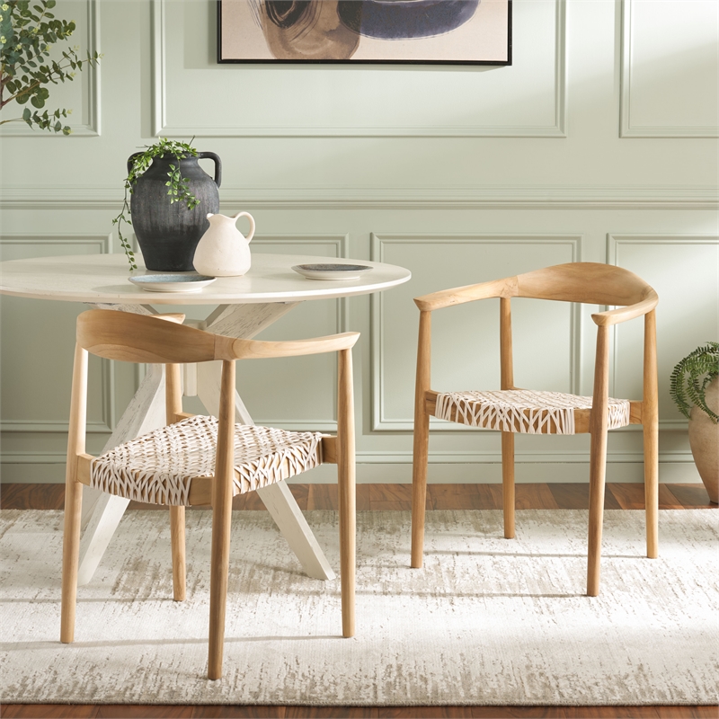 Safavieh Bandelier Teak Wood Stacking Dining Chair in White / Natural