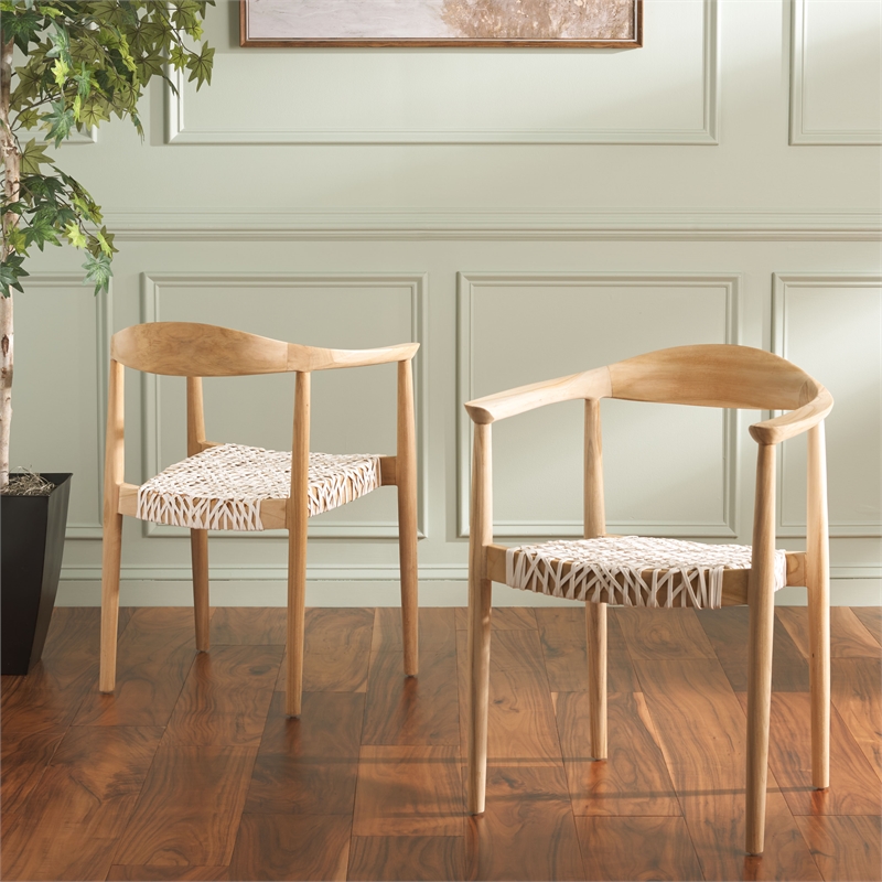 Safavieh Bandelier Teak Wood Stacking Dining Chair in White / Natural